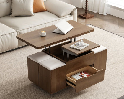 HMR 39" Lift-Top Foldable Coffee Table with 4 Stools & Storage