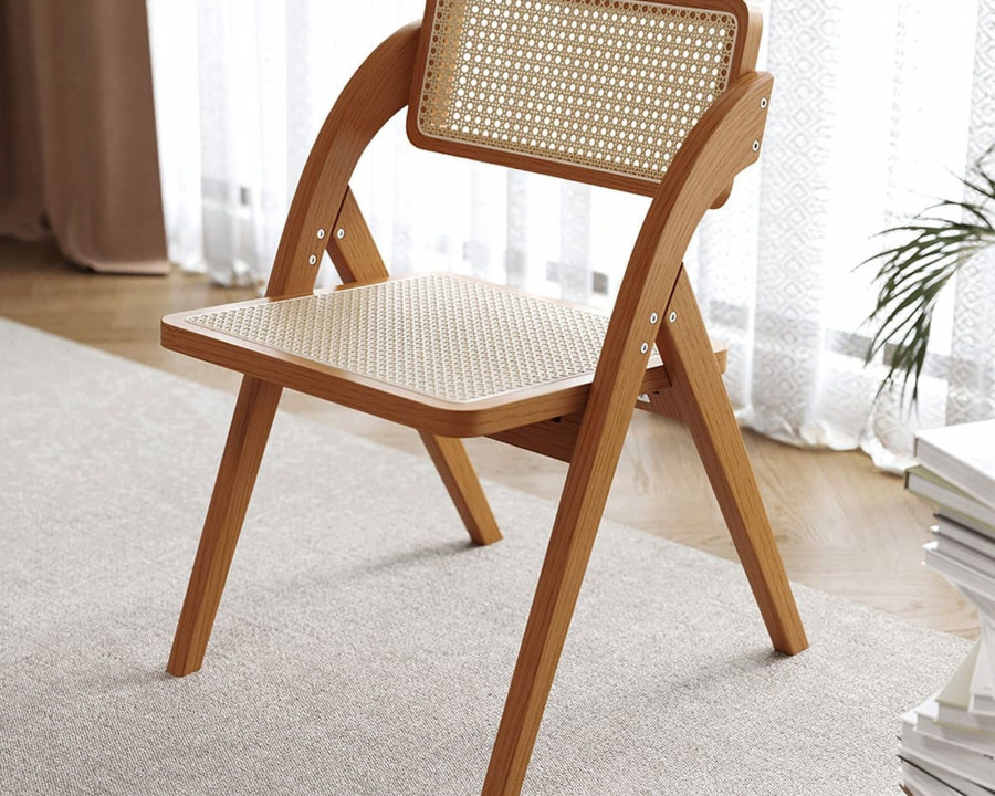 HMR Japandi Folding Solid Wood Natural Dining Chairs