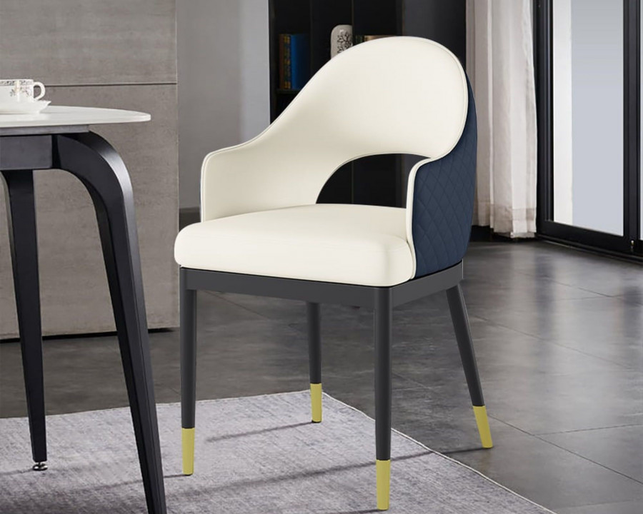 HMR Modern Dining Chair with PU Leather Upholstery (Set of 2) - White/Blue