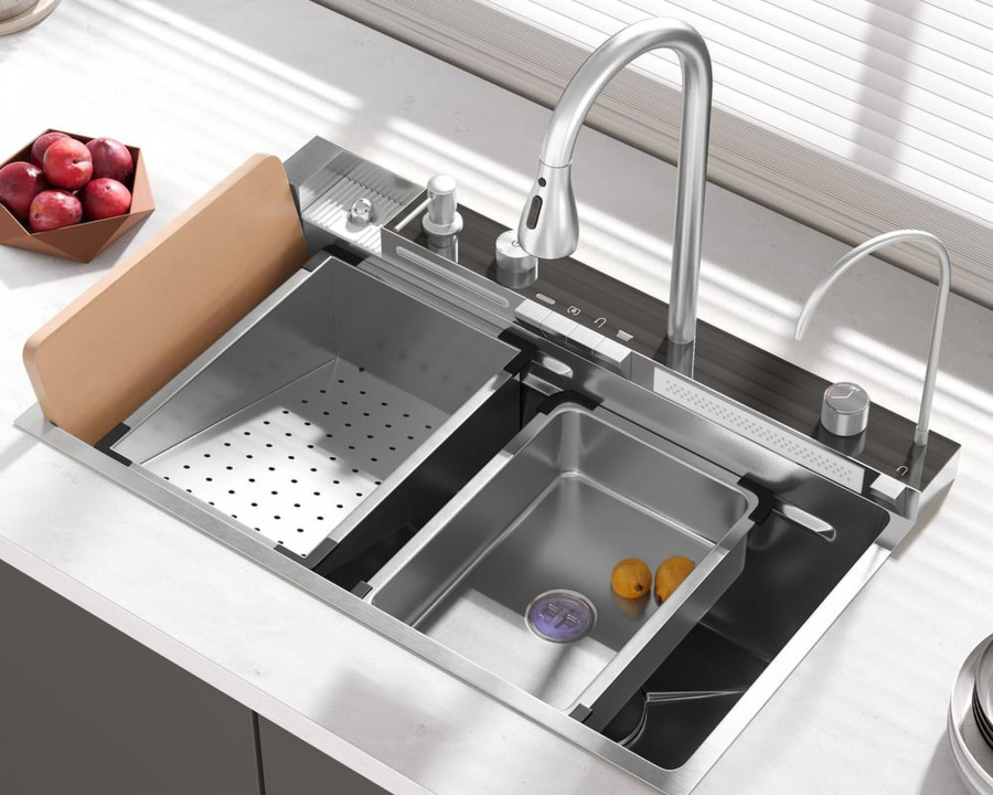 HMR 29" Drop-in Workstation Kitchen Sink with Faucet Single Bowl Stainless Steel