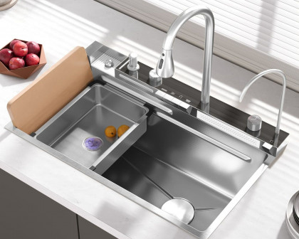 HMR 29" Drop-in Workstation Kitchen Sink with Faucet Single Bowl Stainless Steel