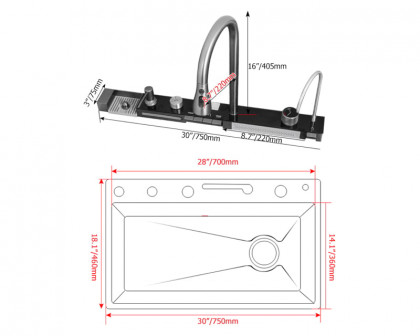 HMR 29" Drop-in Workstation Kitchen Sink with Faucet Single Bowl Stainless Steel