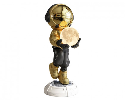 HMR 28.8" Astronaut Floor Sculpture Figurine Ornament Art Decor with Ball Lamp USB Charging - Gold & Black