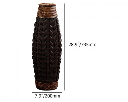 HMR Rustic Tall Woven Bamboo Rattan Standing Floor Vase Decor Art Living Room - Walnut, 7.9"W x 7.9"D x 28.9"H