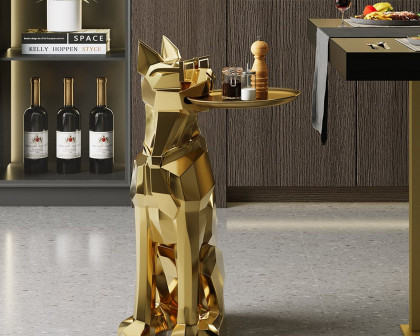 HMR Dog Sculpture Resin Side Table with Tray Top & Tissue Box - Gold