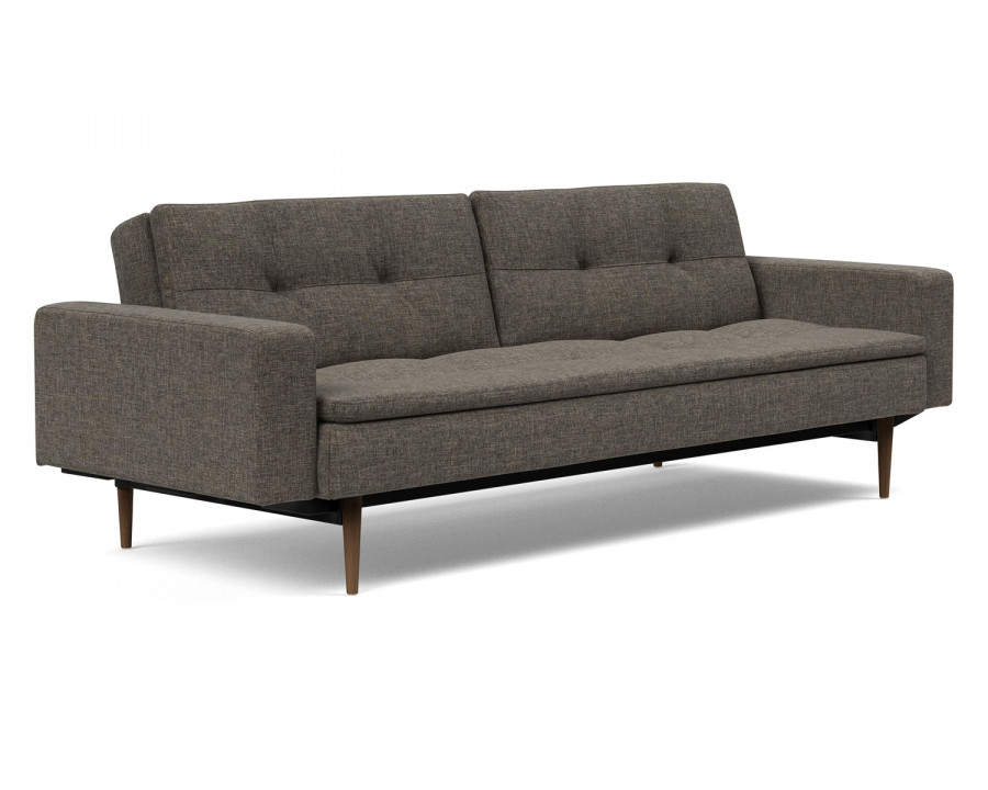 Innovation Living Dublexo Styletto Sofa Bed Dark Wood with Arms - 216 Flashtex Dark Gray