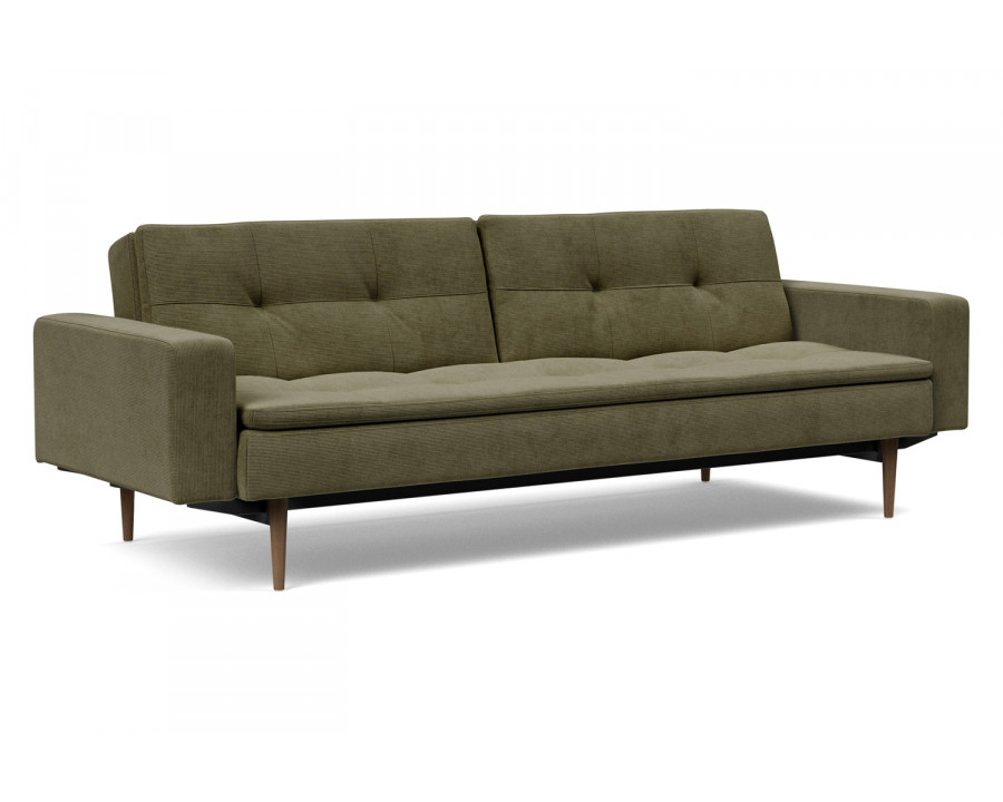 Innovation Living Dublexo Styletto Sofa Bed Dark Wood with Arms - 316 Cordufine Pine Green