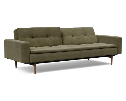 Innovation Living Dublexo Styletto Sofa Bed Dark Wood with Arms - 316 Cordufine Pine Green