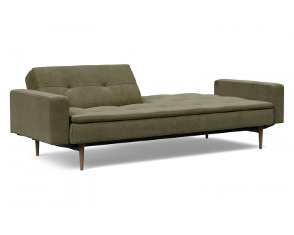 Innovation Living Dublexo Styletto Sofa Bed Dark Wood with Arms - 316 Cordufine Pine Green