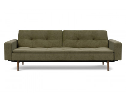 Innovation Living Dublexo Styletto Sofa Bed Dark Wood with Arms - 316 Cordufine Pine Green