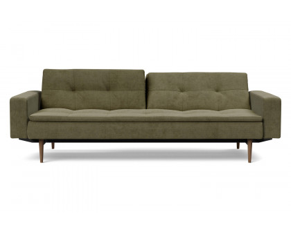 Innovation Living Dublexo Styletto Sofa Bed Dark Wood with Arms - 316 Cordufine Pine Green