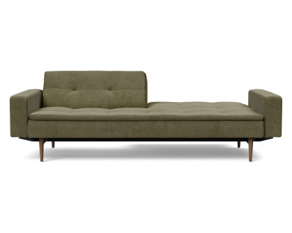 Innovation Living Dublexo Styletto Sofa Bed Dark Wood with Arms - 316 Cordufine Pine Green