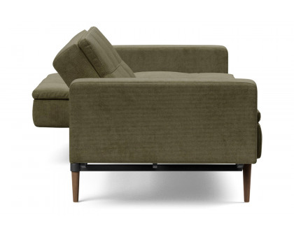 Innovation Living Dublexo Styletto Sofa Bed Dark Wood with Arms - 316 Cordufine Pine Green