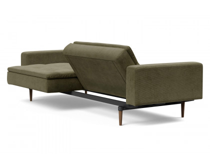 Innovation Living Dublexo Styletto Sofa Bed Dark Wood with Arms - 316 Cordufine Pine Green