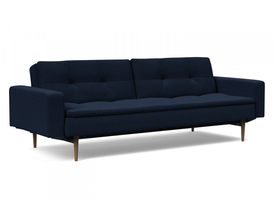 Innovation Living Dublexo Styletto Sofa Bed Dark Wood with Arms - 528 Mixed Dance Blue