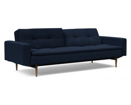 Innovation Living Dublexo Styletto Sofa Bed Dark Wood with Arms - 528 Mixed Dance Blue