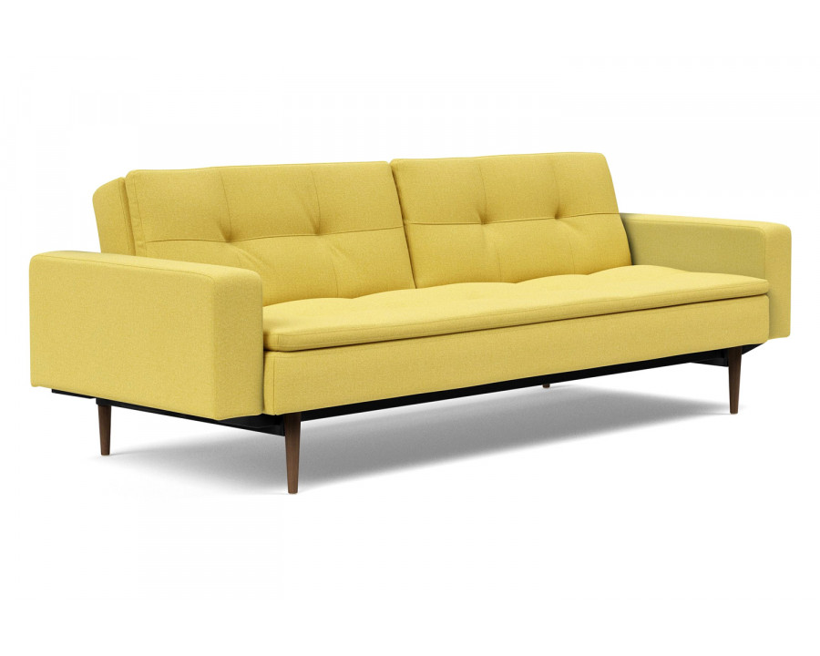 Innovation Living Dublexo Styletto Sofa Bed Dark Wood with Arms - 554 Soft Mustard Flower