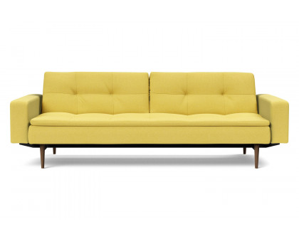 Innovation Living Dublexo Styletto Sofa Bed Dark Wood with Arms - 554 Soft Mustard Flower