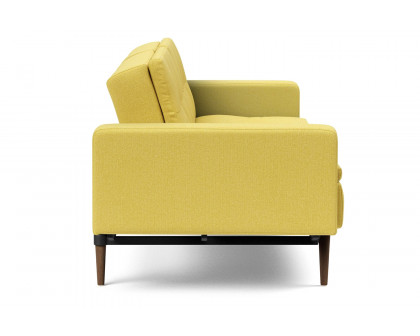 Innovation Living Dublexo Styletto Sofa Bed Dark Wood with Arms - 554 Soft Mustard Flower