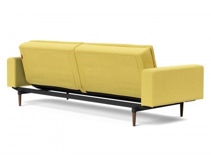 Innovation Living Dublexo Styletto Sofa Bed Dark Wood with Arms - 554 Soft Mustard Flower