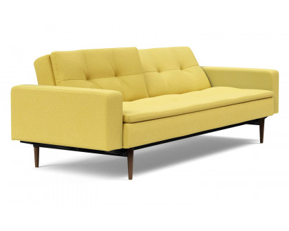 Innovation Living Dublexo Styletto Sofa Bed Dark Wood with Arms - 554 Soft Mustard Flower