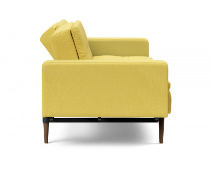 Innovation Living Dublexo Styletto Sofa Bed Dark Wood with Arms - 554 Soft Mustard Flower