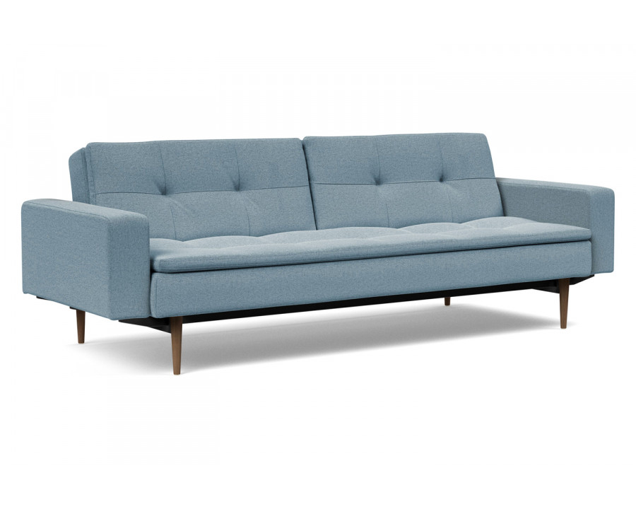 Innovation Living Dublexo Styletto Sofa Bed Dark Wood with Arms - 558 Soft Indigo