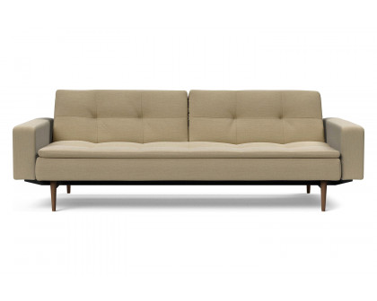 Innovation Living Dublexo Styletto Sofa Bed Dark Wood with Arms - 571 Vivus Dusty Sand