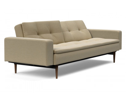 Innovation Living Dublexo Styletto Sofa Bed Dark Wood with Arms - 571 Vivus Dusty Sand