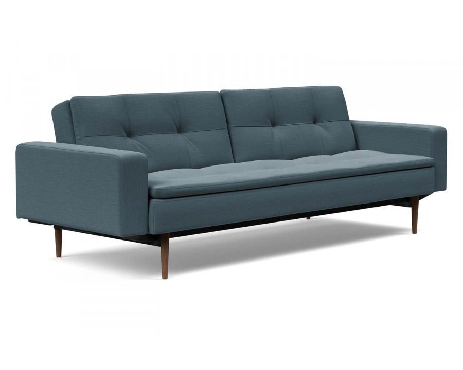 Innovation Living Dublexo Styletto Sofa Bed Dark Wood with Arms - 573 Vivus Dusty Blue