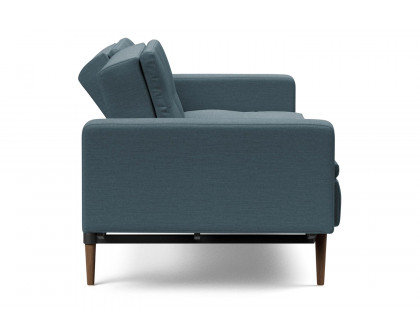 Innovation Living Dublexo Styletto Sofa Bed Dark Wood with Arms - 573 Vivus Dusty Blue