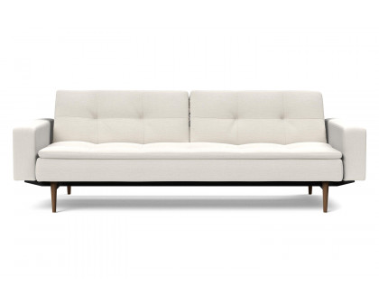 Innovation Living Dublexo Styletto Sofa Bed Dark Wood with Arms - 574 Vivus Dusty Off White