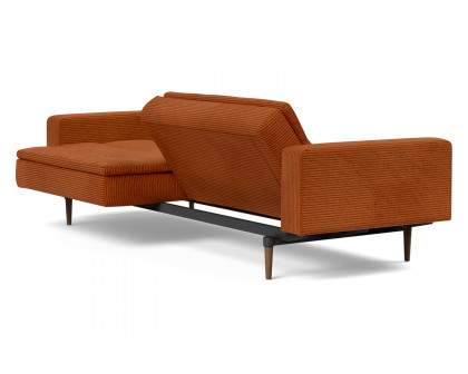 Innovation Living™ Dublexo Styletto Sofa Bed Dark Wood with Arms - 595 Corduroy Burnt Orange