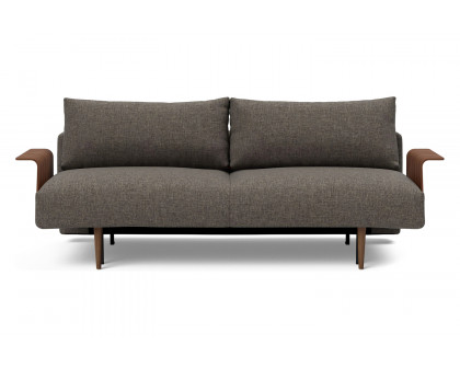 Innovation Living Frode Dark Styletto Sofa Bed Walnut Arms - 216 Flashtex Dark Gray