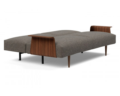 Innovation Living Frode Dark Styletto Sofa Bed Walnut Arms - 216 Flashtex Dark Gray