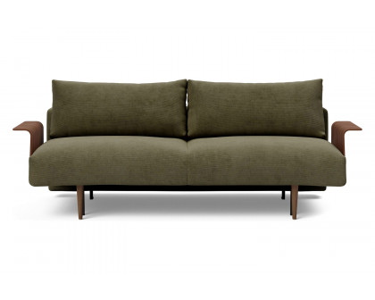 Innovation Living Frode Dark Styletto Sofa Bed Walnut Arms - 316 Cordufine Pine Green