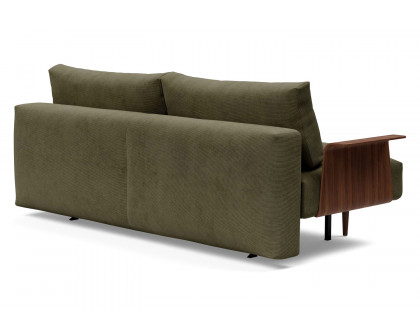 Innovation Living Frode Dark Styletto Sofa Bed Walnut Arms - 316 Cordufine Pine Green