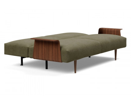 Innovation Living Frode Dark Styletto Sofa Bed Walnut Arms - 316 Cordufine Pine Green