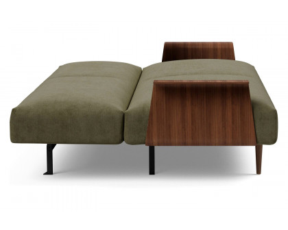 Innovation Living Frode Dark Styletto Sofa Bed Walnut Arms - 316 Cordufine Pine Green