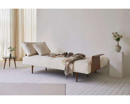 Innovation Living Frode Dark Styletto Sofa Bed Walnut Arms - 318 Cordufine Beige