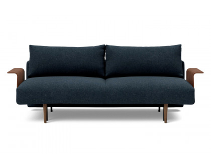 Innovation Living Frode Dark Styletto Sofa Bed Walnut Arms - 515 Nist Blue