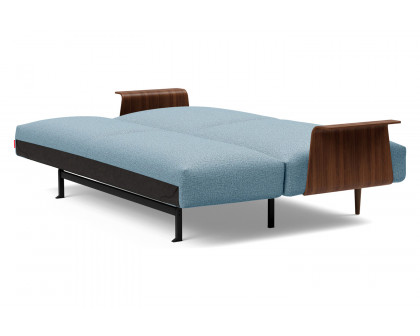 Innovation Living Frode Dark Styletto Sofa Bed Walnut Arms - 525 Mixed Dance Light Blue