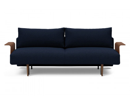 Innovation Living Frode Dark Styletto Sofa Bed Walnut Arms - 528 Mixed Dance Blue