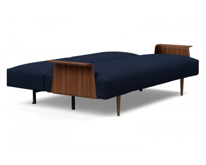 Innovation Living Frode Dark Styletto Sofa Bed Walnut Arms - 528 Mixed Dance Blue