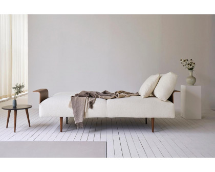 Innovation Living Frode Dark Styletto Sofa Bed Walnut Arms - 531 Bouclé Off White