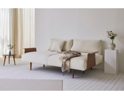 Innovation Living Frode Dark Styletto Sofa Bed Walnut Arms - 531 Bouclé Off White