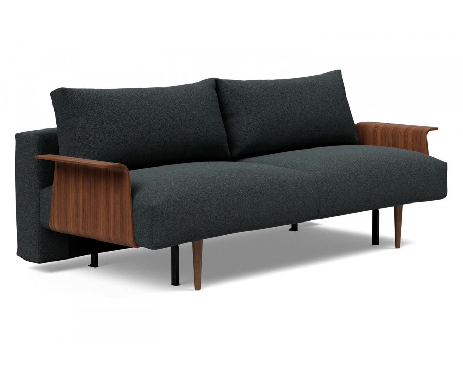 Innovation Living Frode Dark Styletto Sofa Bed Walnut Arms - 534 Bouclé Black Raven