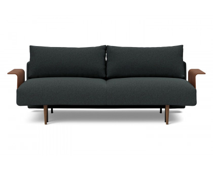 Innovation Living Frode Dark Styletto Sofa Bed Walnut Arms - 534 Bouclé Black Raven