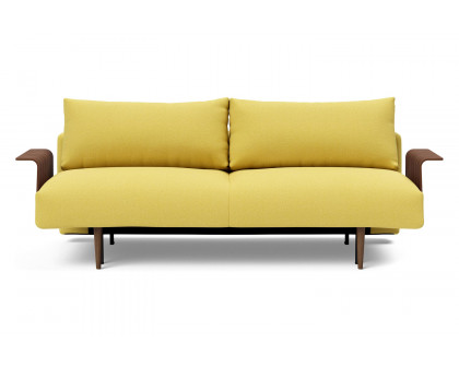 Innovation Living Frode Dark Styletto Sofa Bed Walnut Arms - 554 Soft Mustard Flower