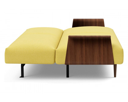 Innovation Living Frode Dark Styletto Sofa Bed Walnut Arms - 554 Soft Mustard Flower